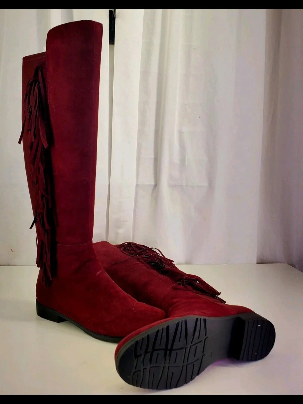 Marc Fisher Burgundy Genuine Suede Fringe Knee High Riding Boots   Sz.9M